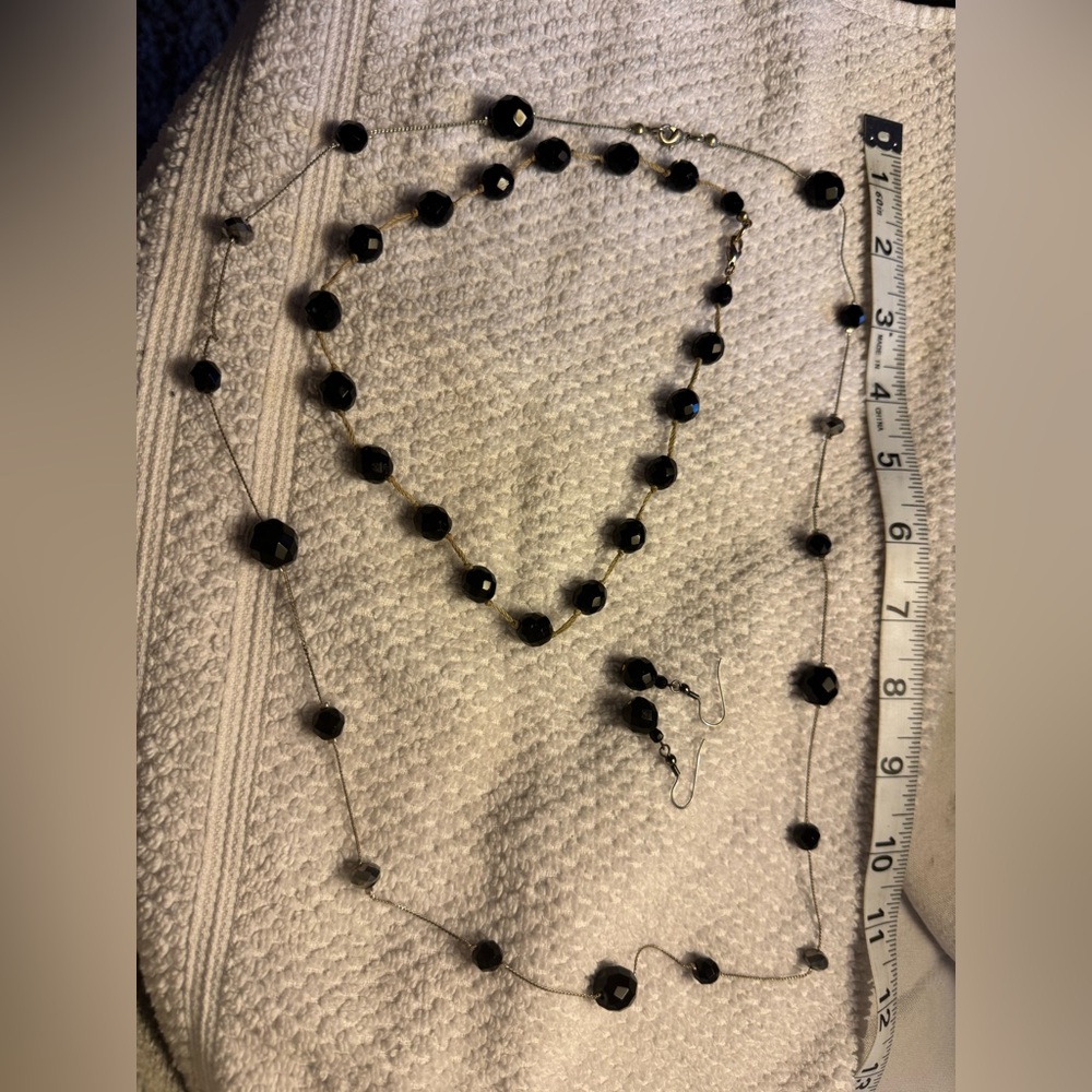 Chic Black Beaded 2 Necklace and Earring Set